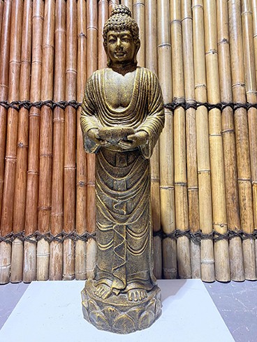 Gold Standing Buddha With Bowl Statue