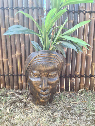 African Lady Face Planter Antique Gold