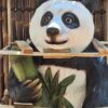 Pandas Bear Sitting with Bamboo Statue
