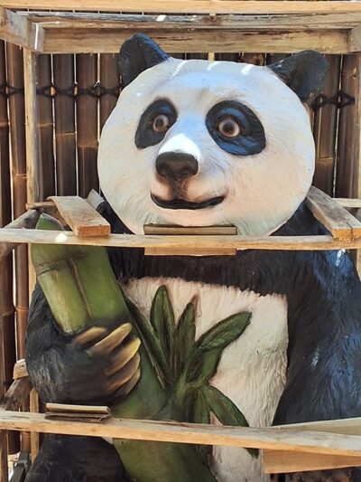 Pandas Bear Sitting with Bamboo Statue